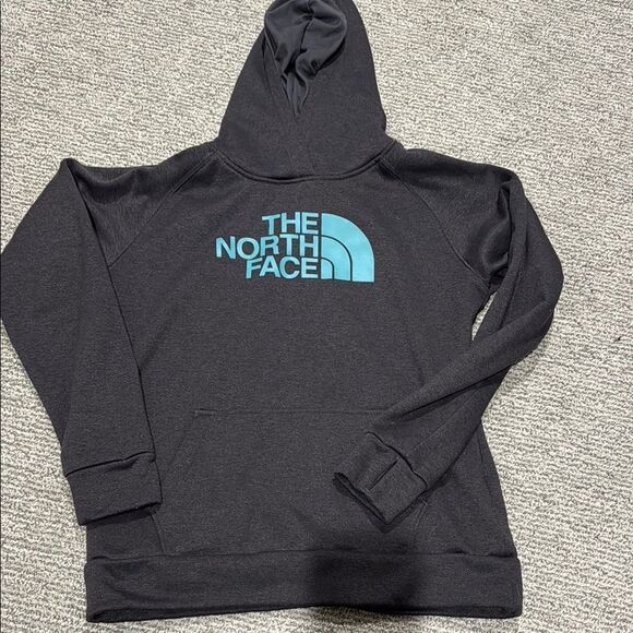 The North Face Charcoal Hoodie with Teal Logo - Picture 1 of 2